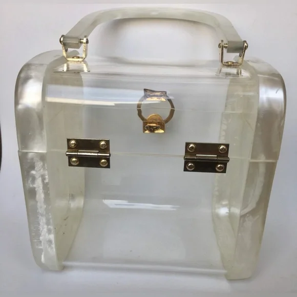 Vintage Lucite Box Purse Pearl White & Clear Miami Stylecraft Style - Picture 12 of 13
